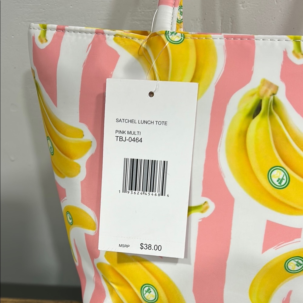 Betsey Johnson, Insulated Pink and Yellow Banana Print Lunch Tote Bag - Picture 7 of 8